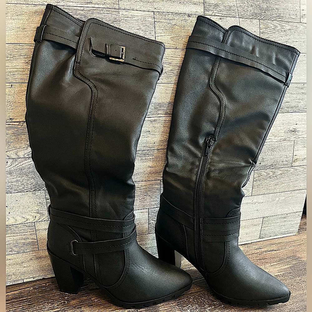 Qupid Black High Heel Boots New Out Of Box Zip Up Calf Shoes Women’s Size 8.5 - Picture 2 of 10